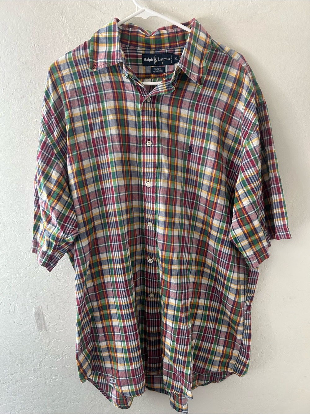 Ralph Lauren Men’s Red Green Yellow Blue Plaid Short Sleeve Button-Down Shirt